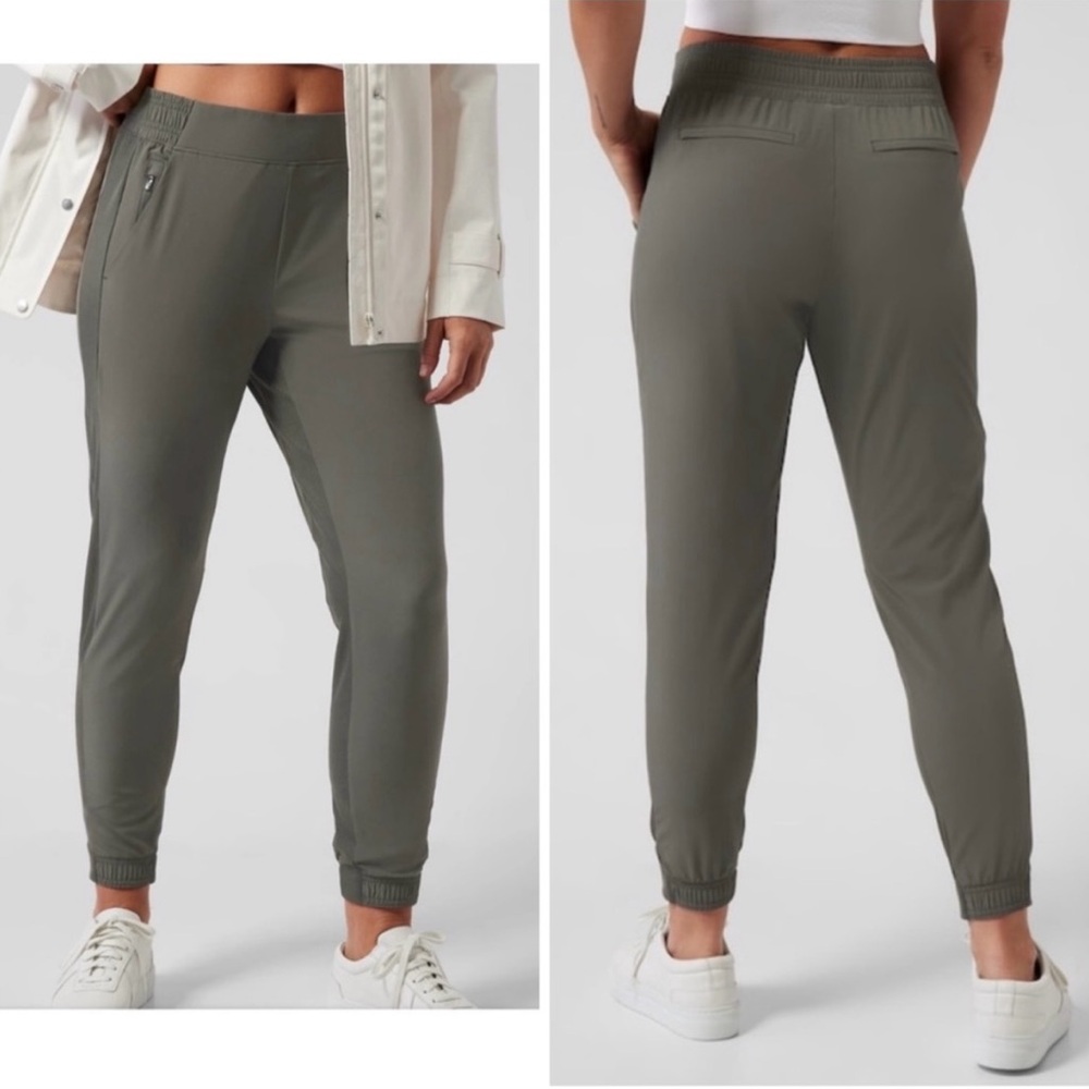 Athleta Green Track Pants with Elastic Waistband